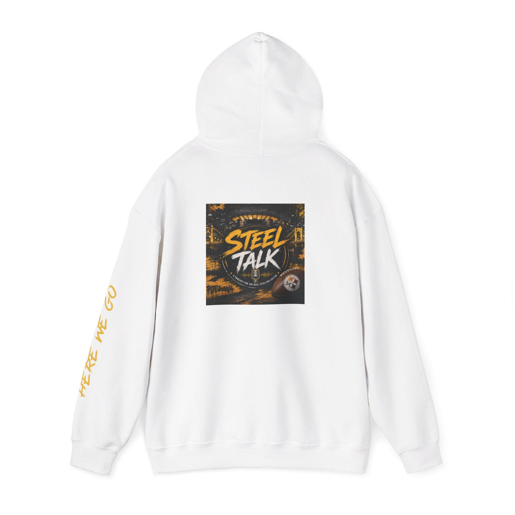 Steel Talk Hoodie — Pittsburgh Steelers Skyline & "Here We Go" Fan Pullover