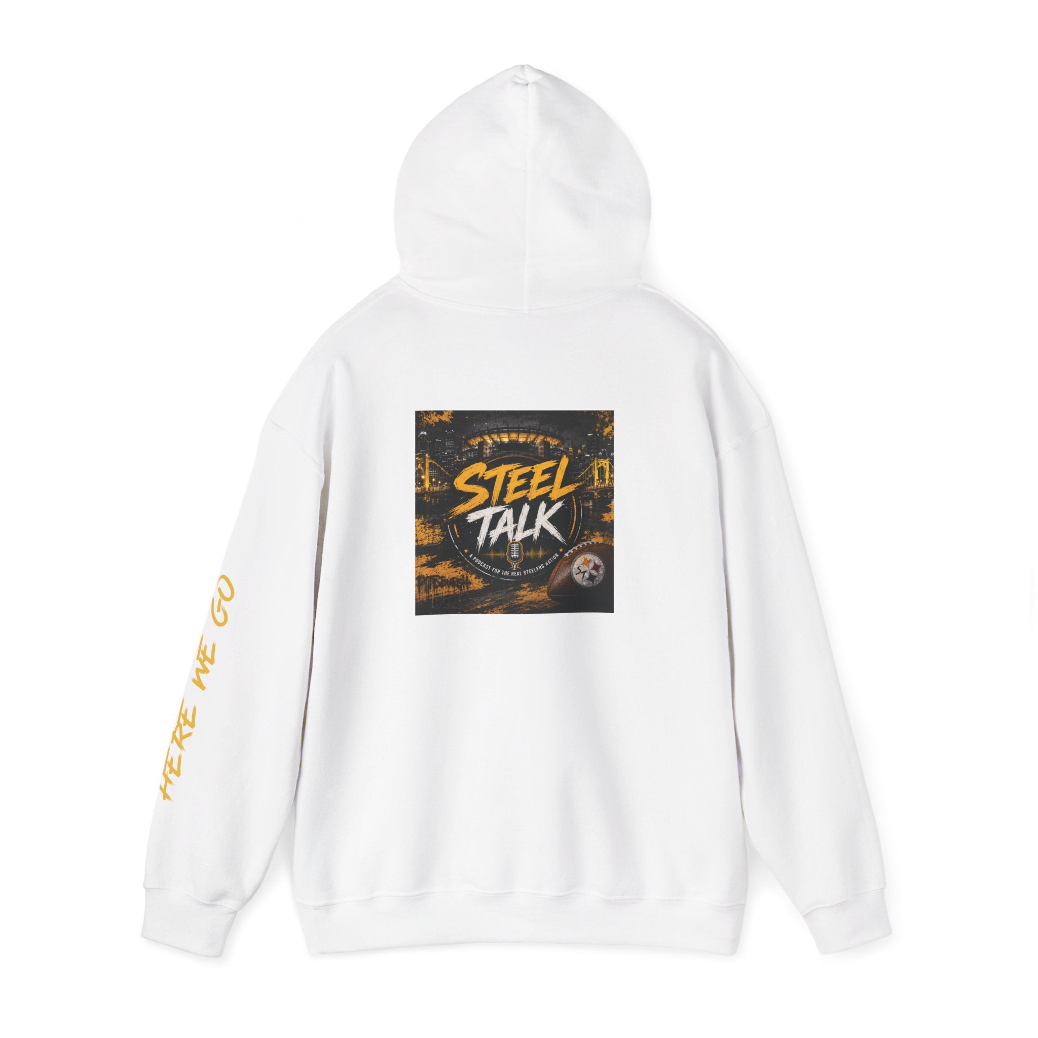 Steel Talk Hoodie — Pittsburgh Steelers Skyline & "Here We Go" Fan Pullover