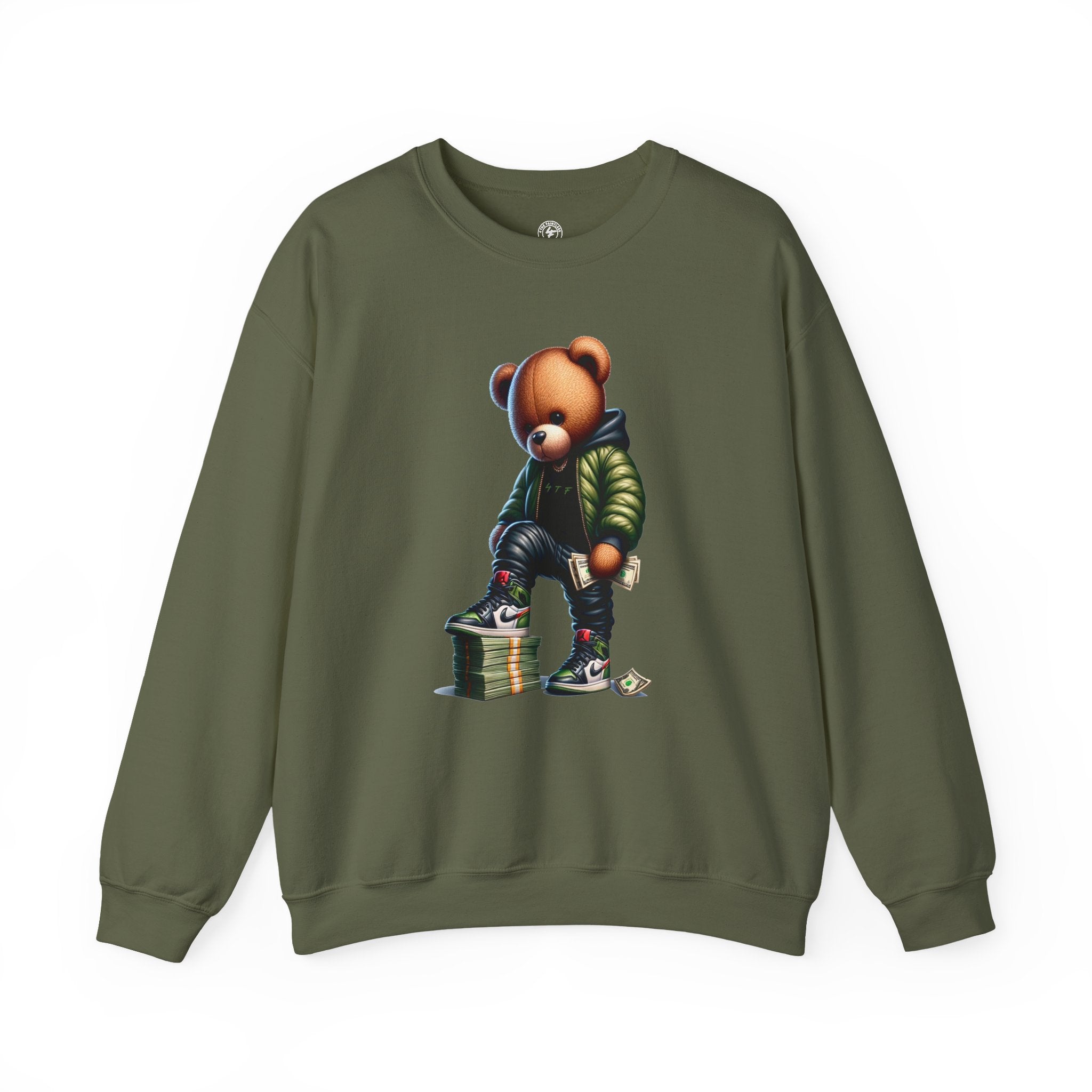 Bear Money Crewneck Sweatshirt — Streetwear Teddy with Cash Stack