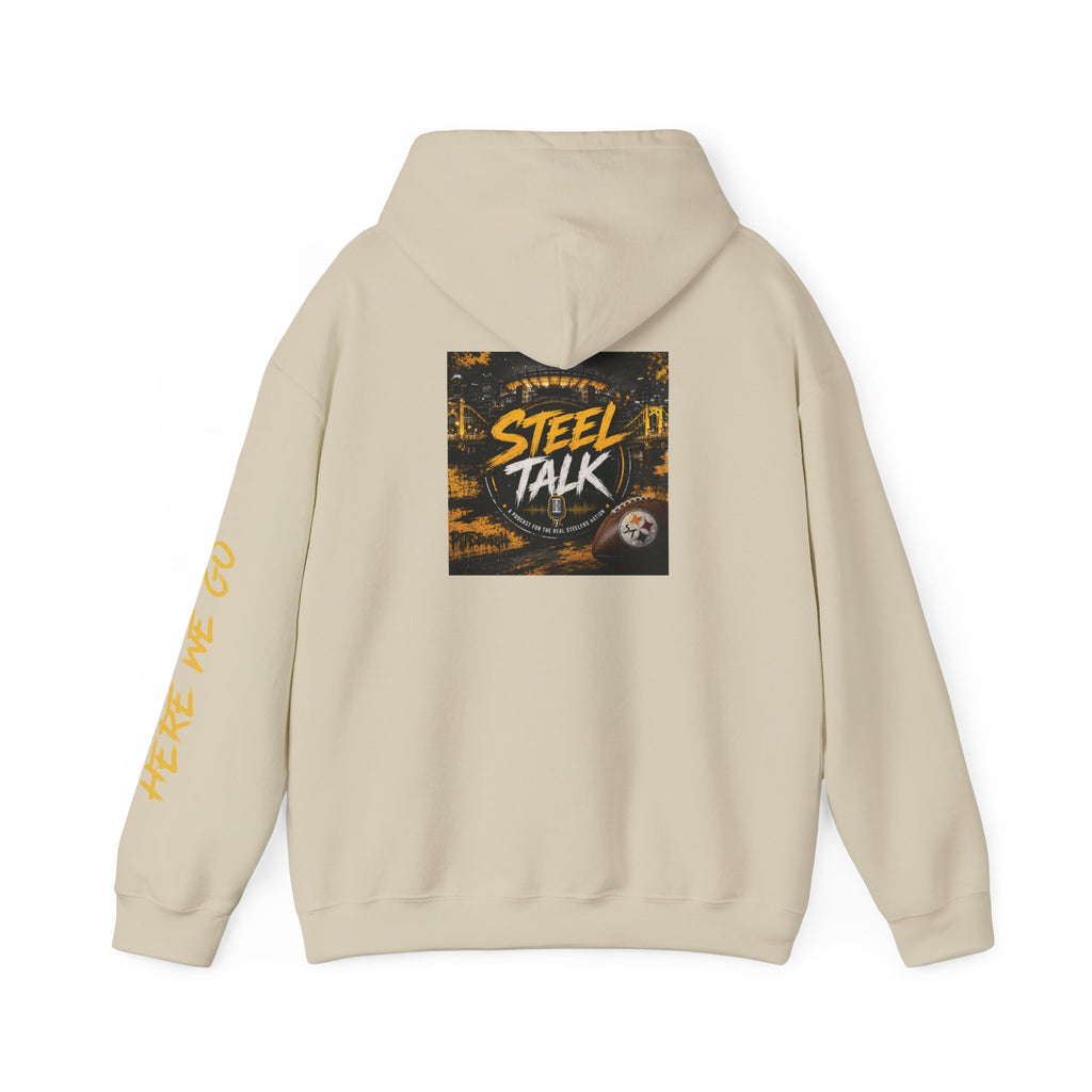 Steel Talk Hoodie — Pittsburgh Steelers Skyline & "Here We Go" Fan Pullover