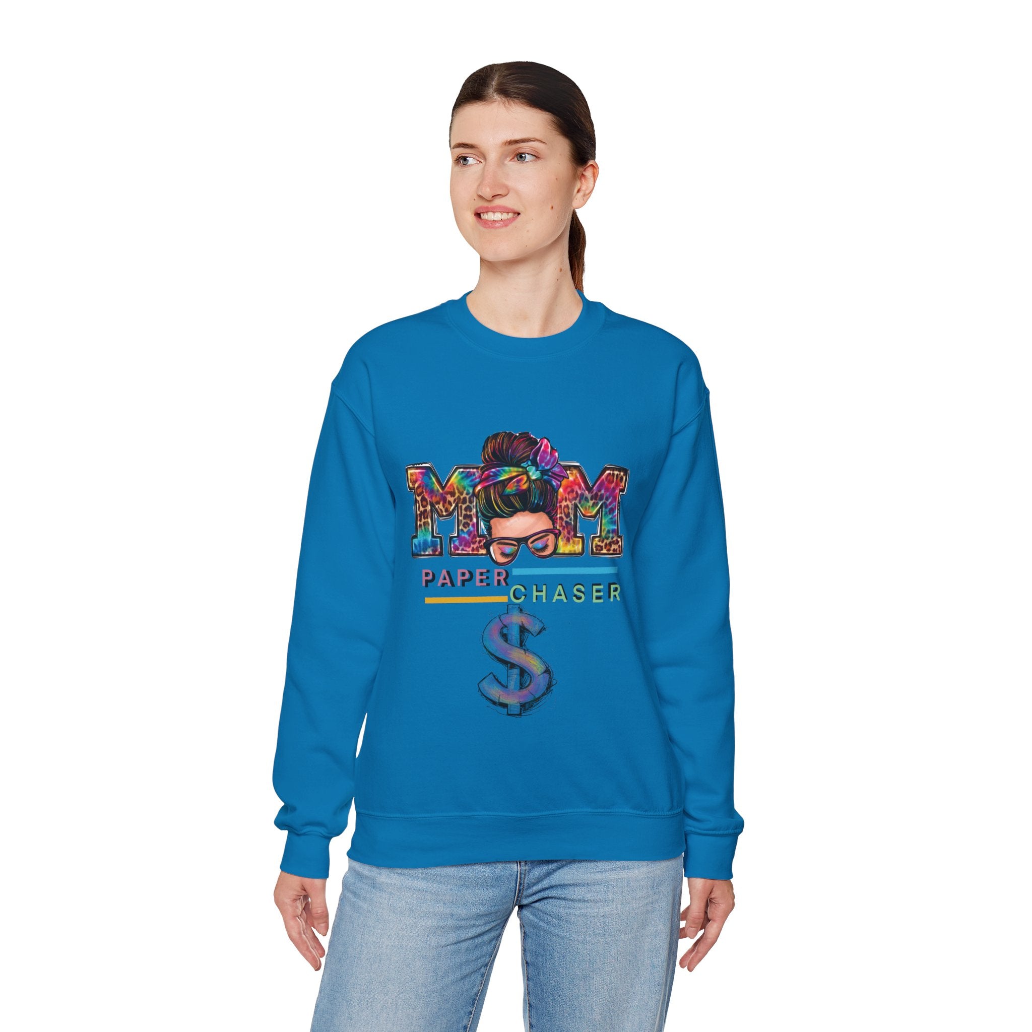Mom Paper Chaser Sweatshirt — Graphic Crewneck for Hustling Moms