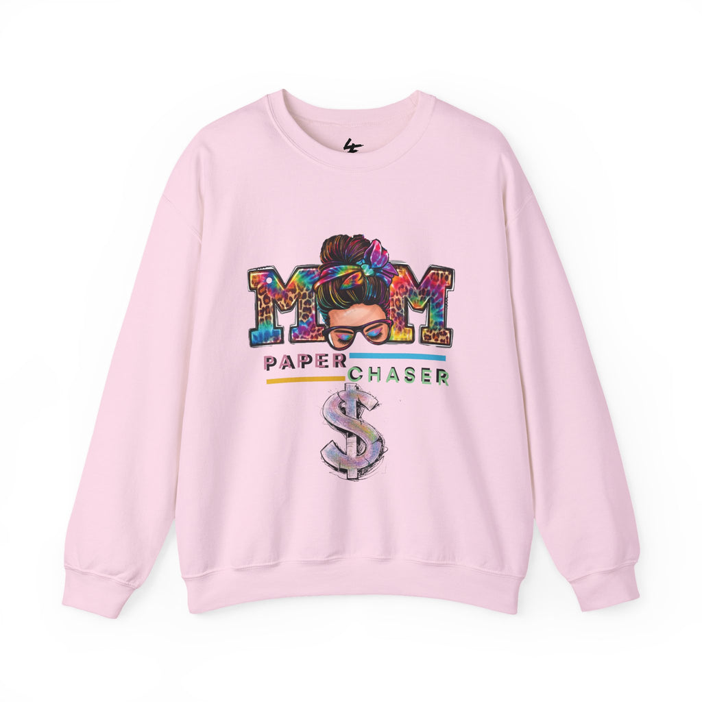 Mom Paper Chaser Sweatshirt — Graphic Crewneck for Hustling Moms