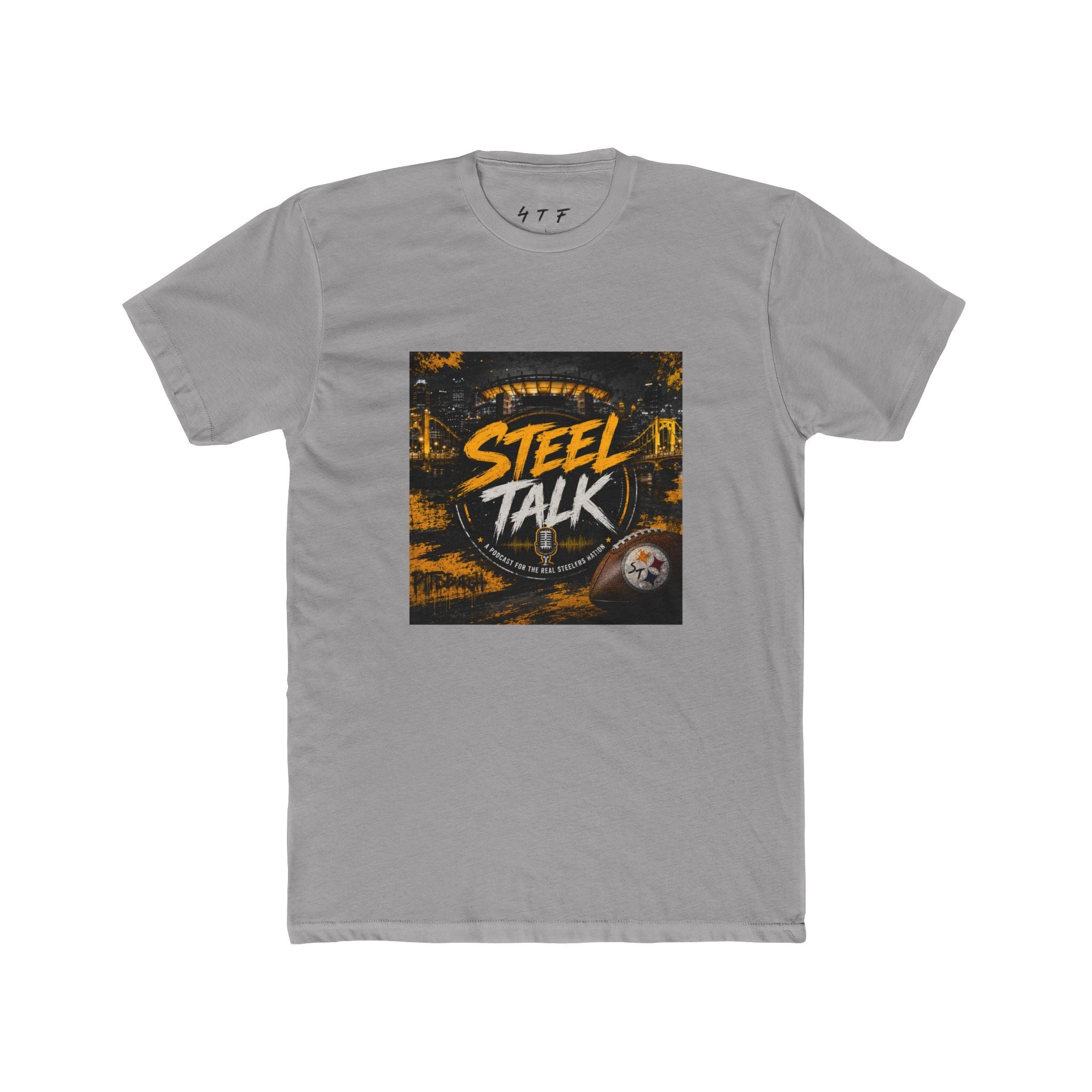 Steel Talk Graphic Tee — Bold Black & Gold Sports Podcast Shirt
