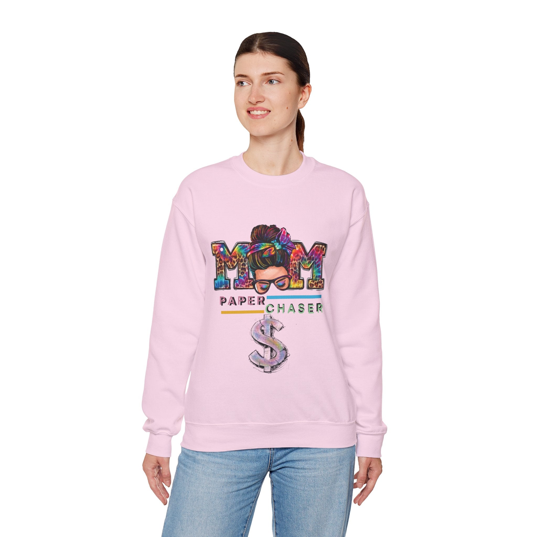 Mom Paper Chaser Sweatshirt — Graphic Crewneck for Hustling Moms