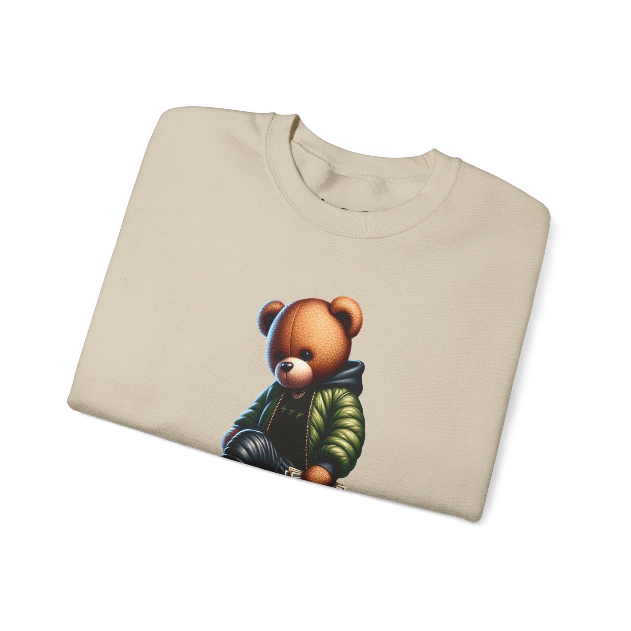 Bear Money Crewneck Sweatshirt — Streetwear Teddy with Cash Stack