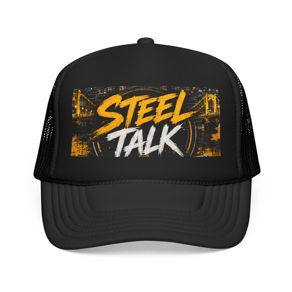 Steel Talk Trucker Hat – Bold Yellow Script Mesh Cap