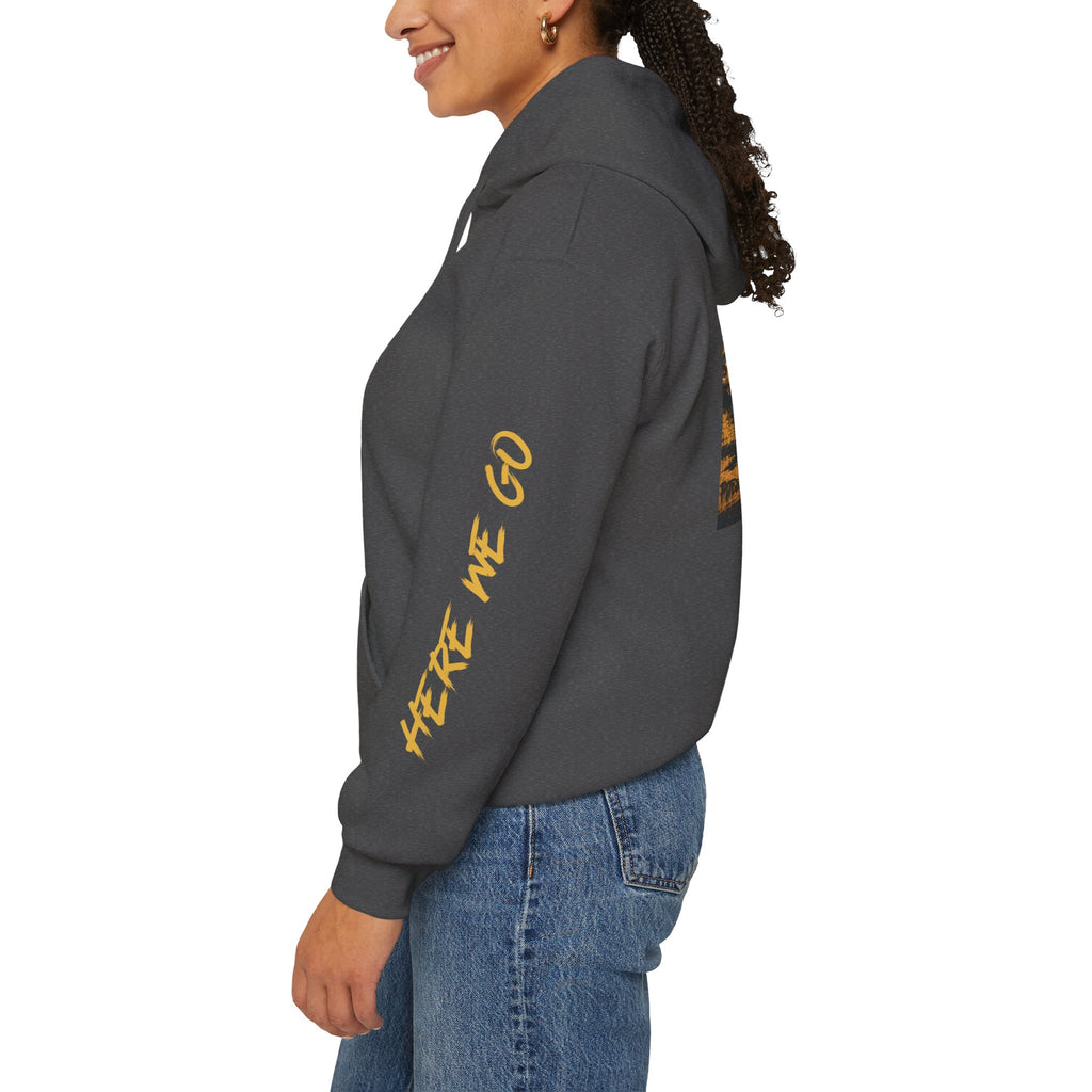 Steel Talk Hoodie — Pittsburgh Steelers Skyline & "Here We Go" Fan Pullover