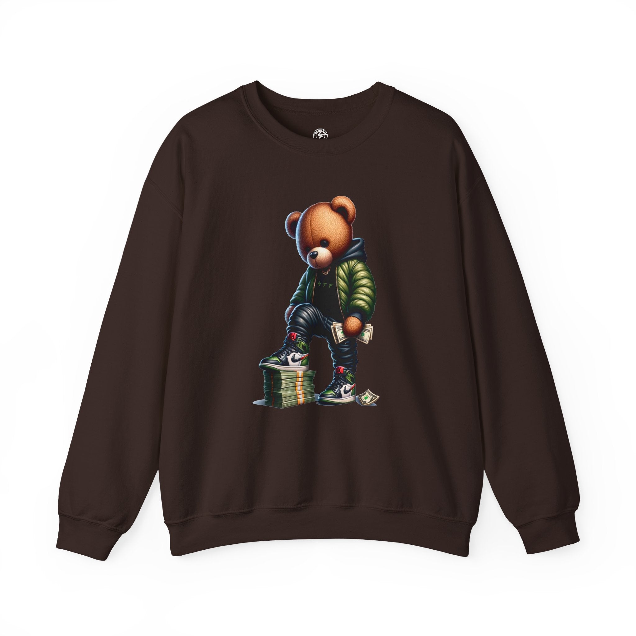 Bear Money Crewneck Sweatshirt — Streetwear Teddy with Cash Stack