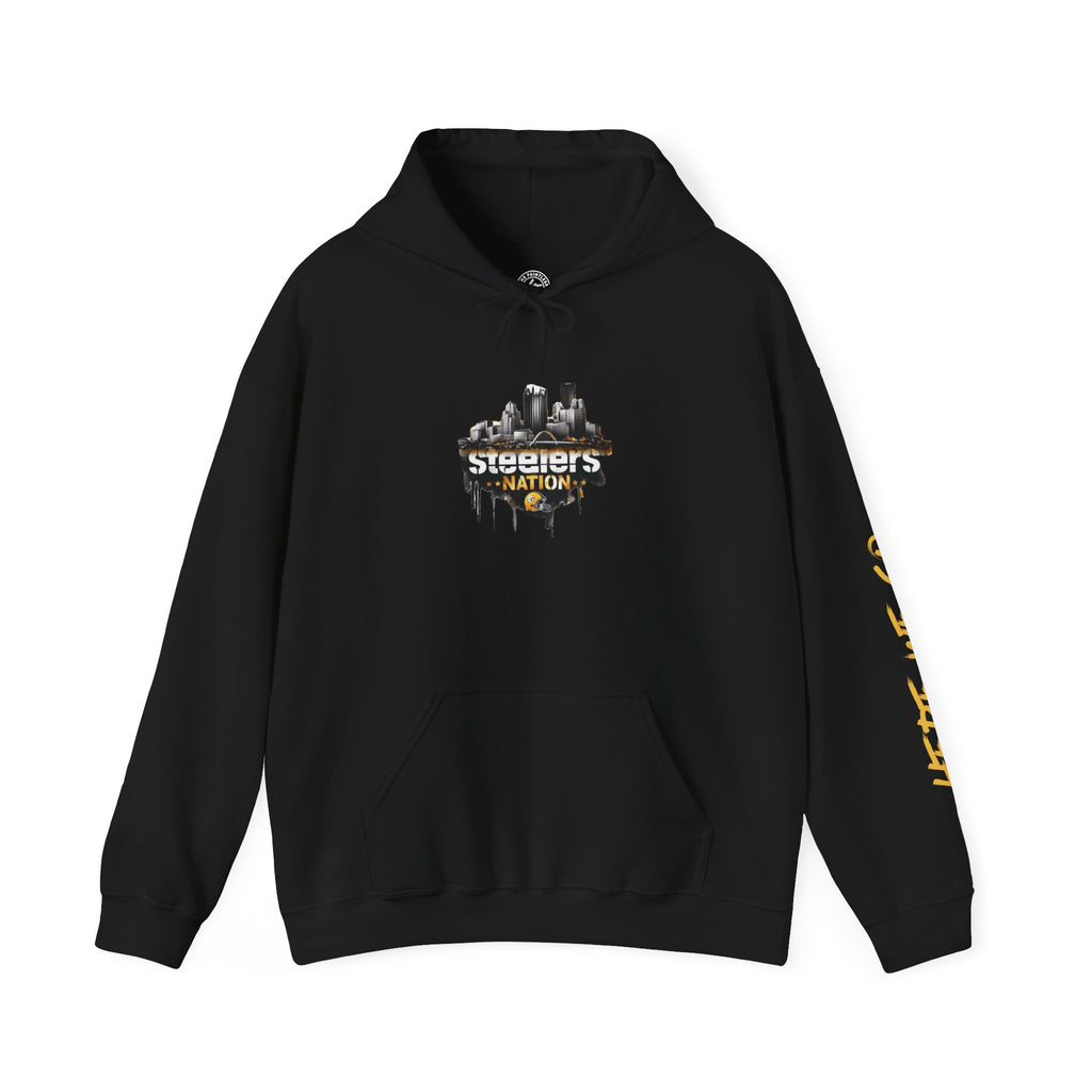 Steel Talk Hoodie — Pittsburgh Steelers Skyline & "Here We Go" Fan Pullover