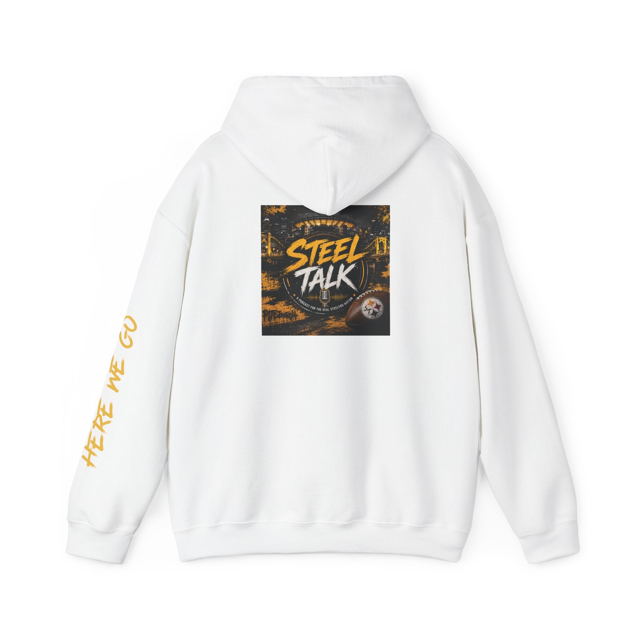 Steel Talk Hoodie — Pittsburgh Steelers Skyline & "Here We Go" Fan Pullover