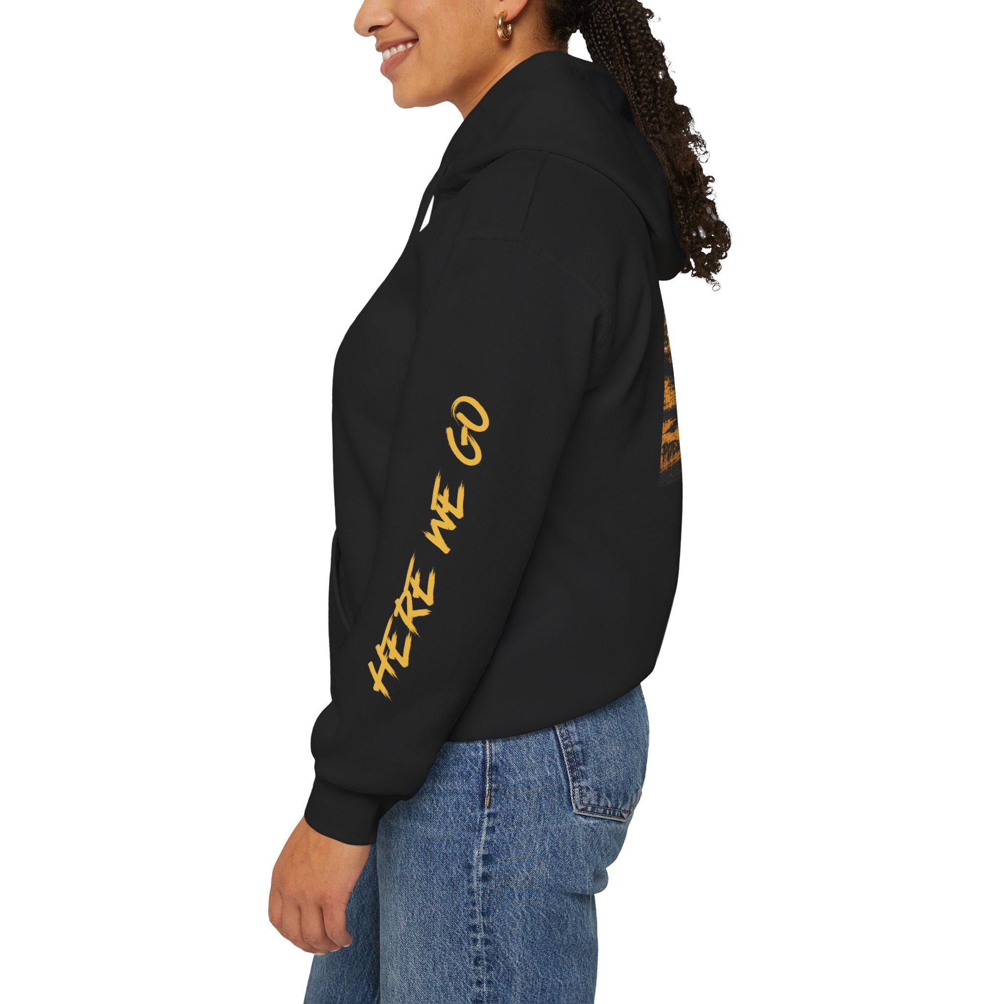 Steel Talk Hoodie — Pittsburgh Steelers Skyline & "Here We Go" Fan Pullover