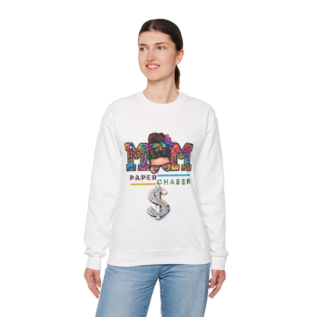 Mom Paper Chaser Sweatshirt — Graphic Crewneck for Hustling Moms