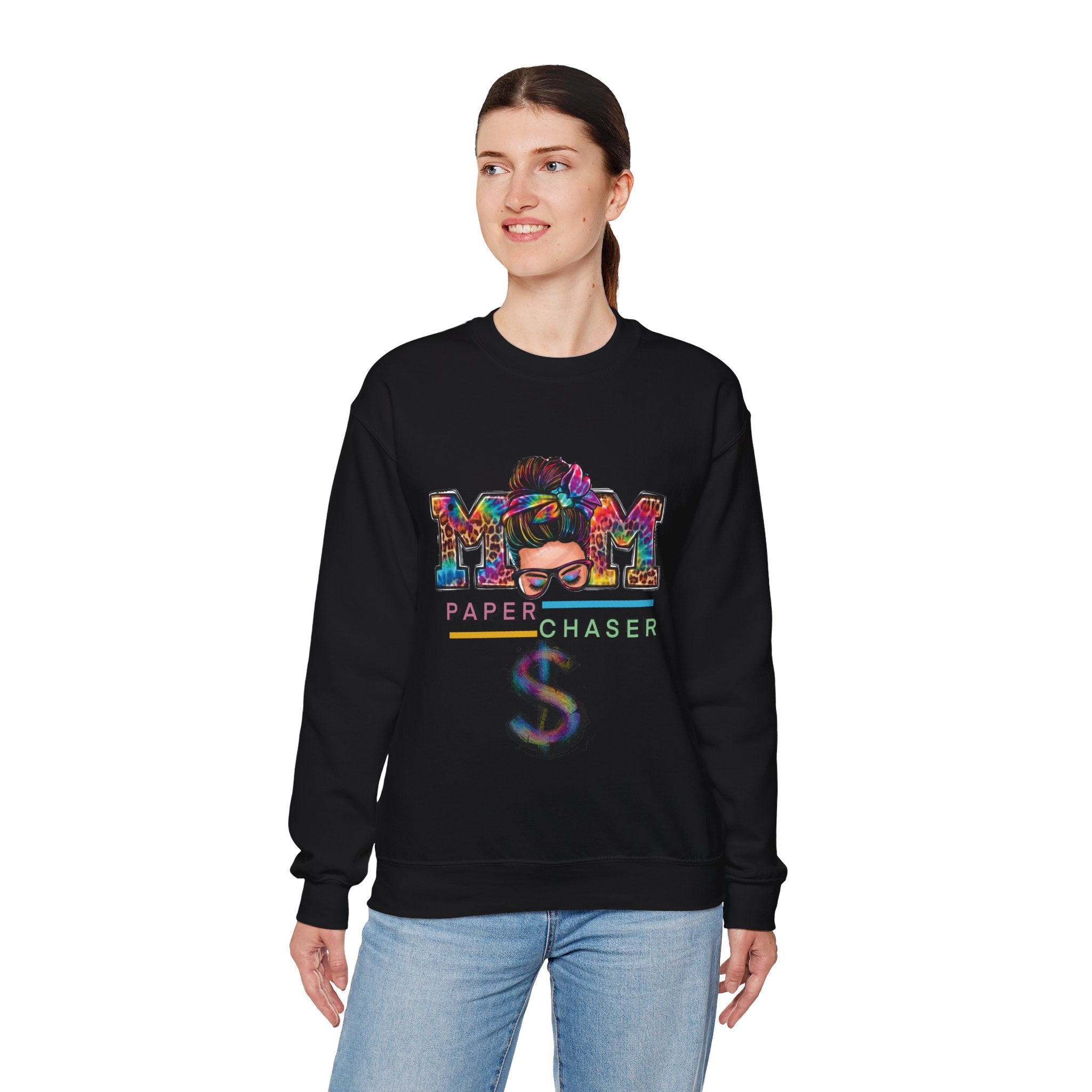 Mom Paper Chaser Sweatshirt — Graphic Crewneck for Hustling Moms