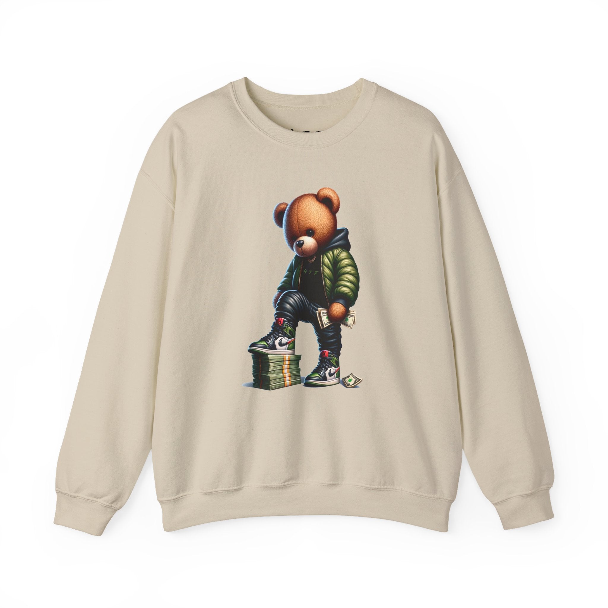 Bear Money Crewneck Sweatshirt — Streetwear Teddy with Cash Stack