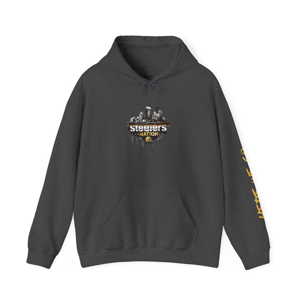 Steel Talk Hoodie — Pittsburgh Steelers Skyline & "Here We Go" Fan Pullover