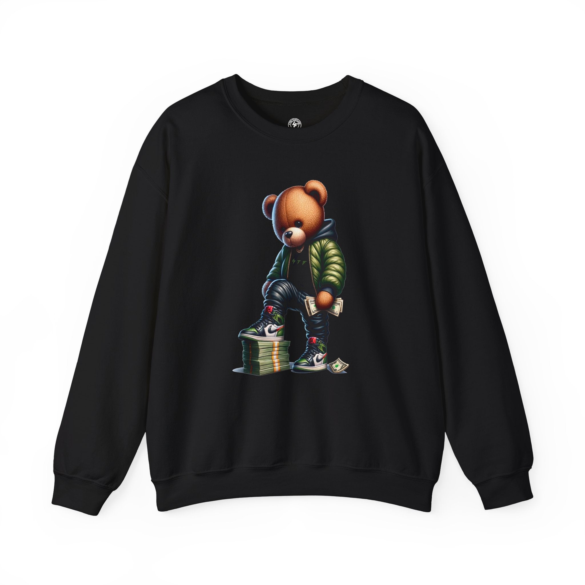 Bear Money Crewneck Sweatshirt — Streetwear Teddy with Cash Stack