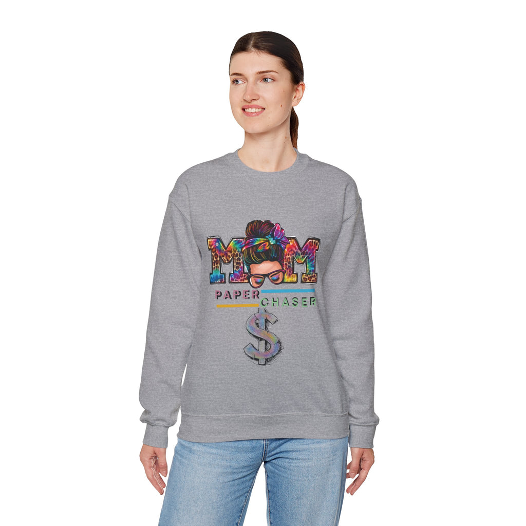 Mom Paper Chaser Sweatshirt — Graphic Crewneck for Hustling Moms